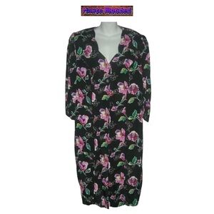 Vintage 90's More Jazz Floral Print Dress Button Down Duster Flower Plus Boho 20